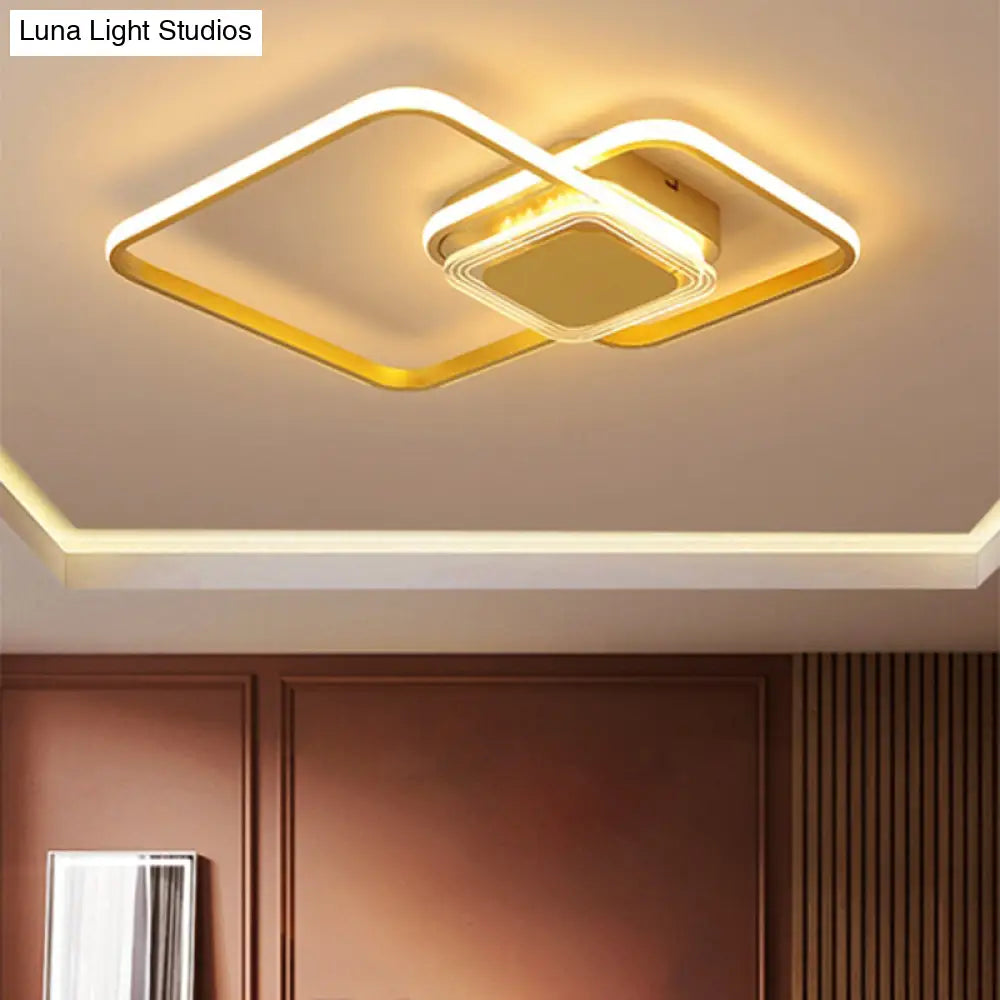Contemporary Black/Gold Metal Flushmount Led Ceiling Light For Bedroom - 2 - Rhombus Frame Design