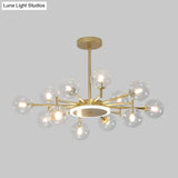 Contemporary Black/Gold Starburst Chandelier - Opal Frosted/Clear Glass Suspension Lighting For