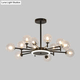Contemporary Black/Gold Starburst Chandelier - Opal Frosted/Clear Glass Suspension Lighting For