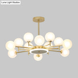 Contemporary Black/Gold Starburst Chandelier - Opal Frosted/Clear Glass Suspension Lighting For