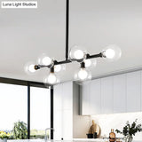 Contemporary Black Kitchen Island Lamp: Sleek 8-Head Hanging Light Kit With Clear Glass Shade