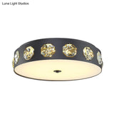 Contemporary Black Led Flush Mount Ceiling Light Fixture With Crystal Drum Insert