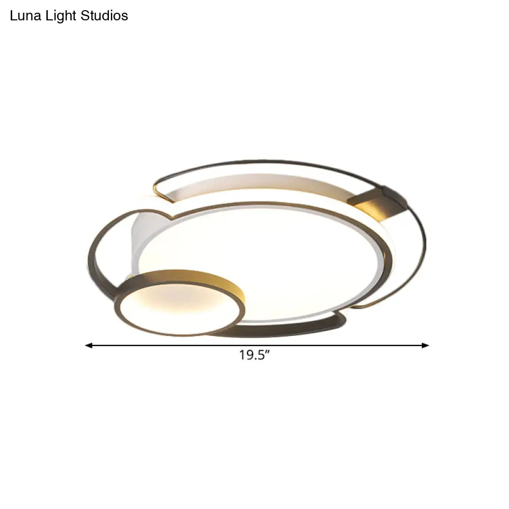 Contemporary Black Led Flush Mount Lamp For Bedroom - Metallic Light Fixture