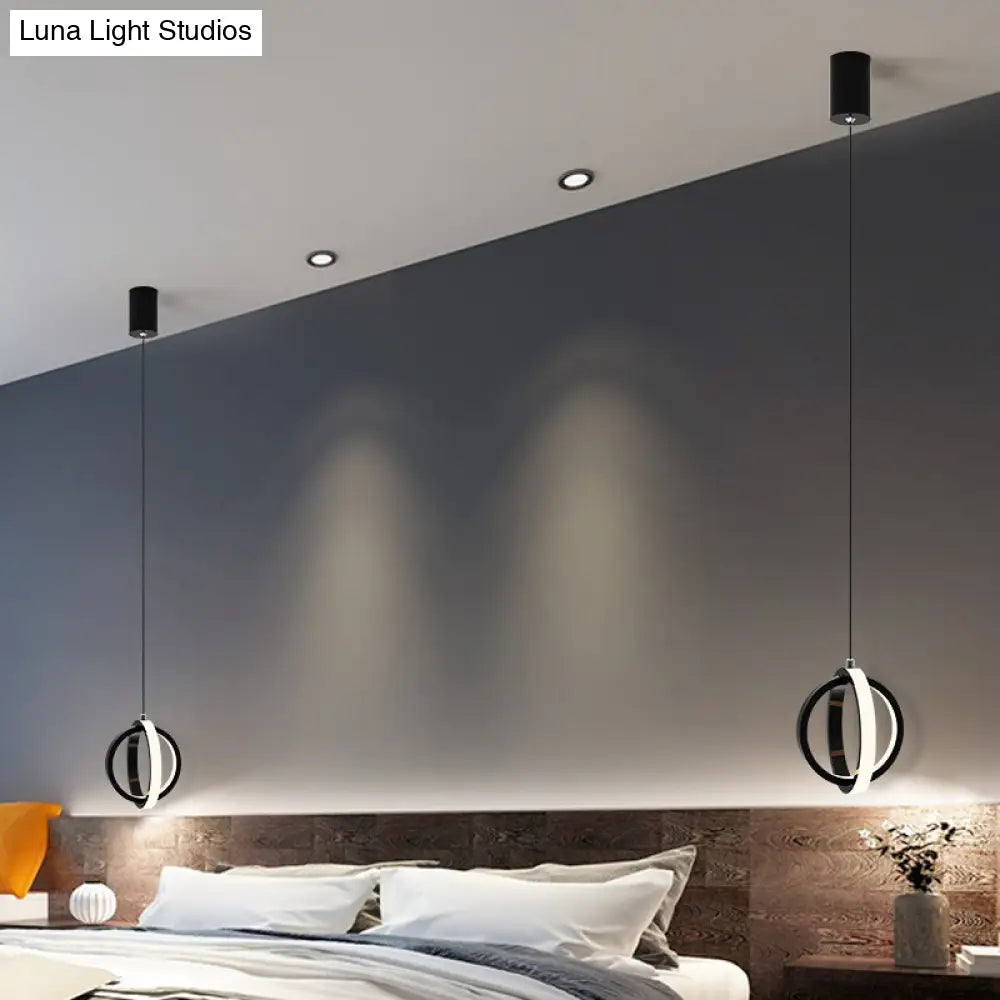 Contemporary Black Led Pendant Light - Orbit Metal Ceiling Kit With Warm/White Lighting