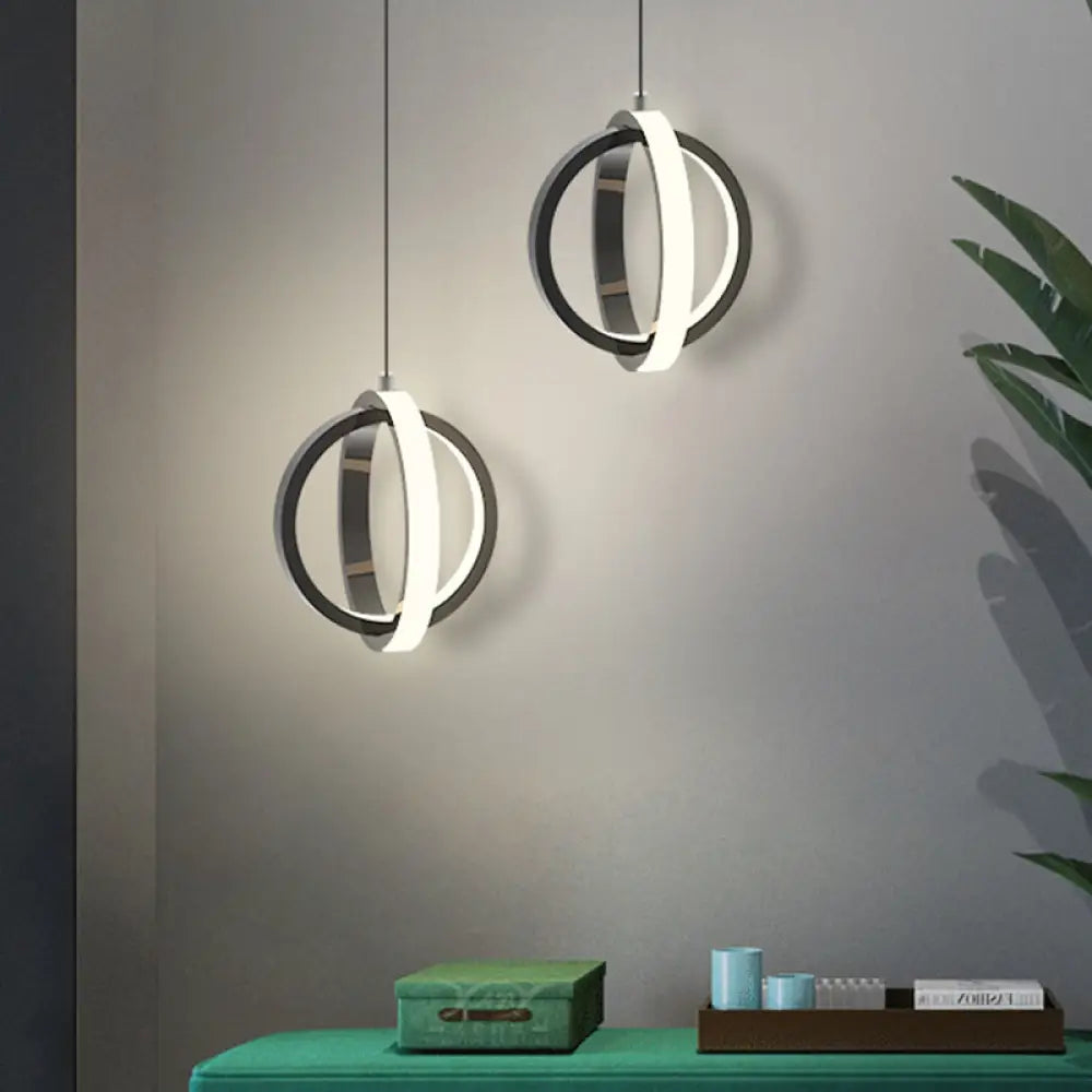 Contemporary Black Led Pendant Light - Orbit Metal Ceiling Kit With Warm/White Lighting / Warm
