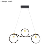 Contemporary Black Metal Led Pendant Light With Symmetrical Rings - Island Ceiling Lighting