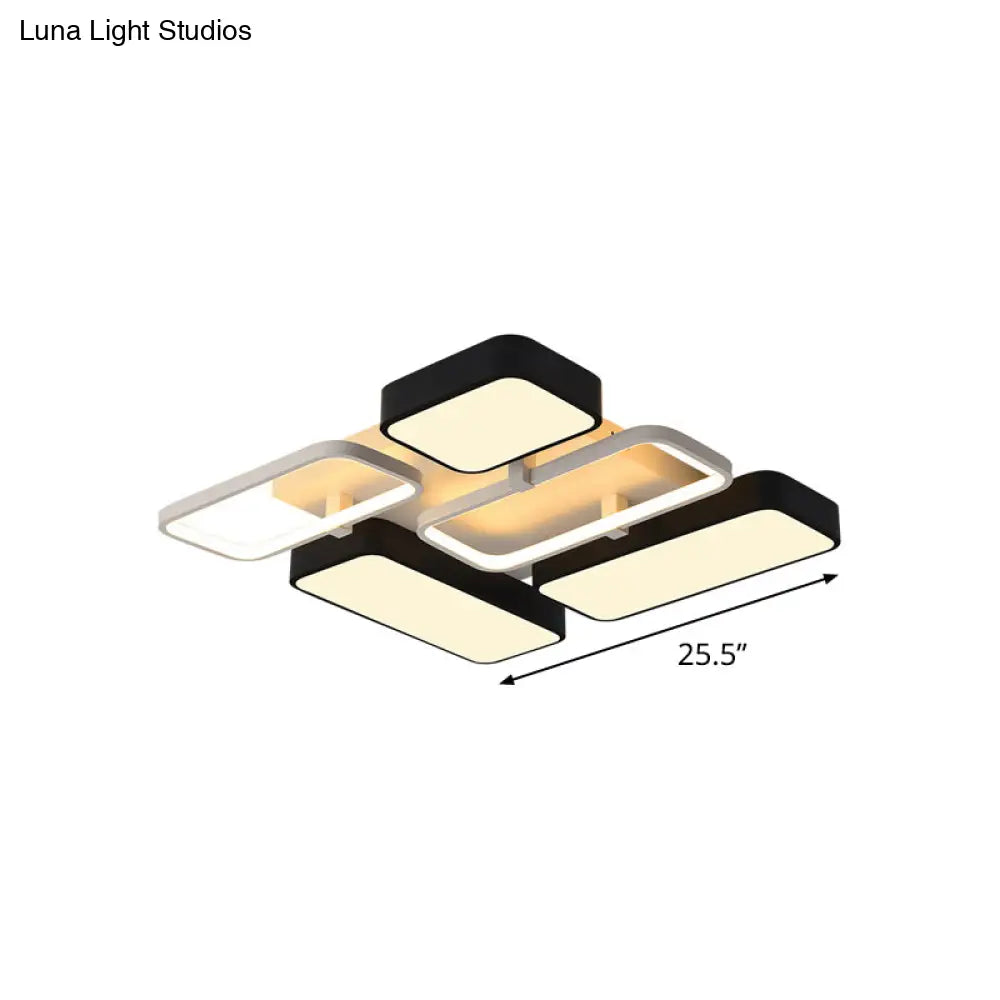 Contemporary Black Rectangular Flush Ceiling Light Led Acrylic Lighting For Living Room -