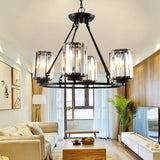 Contemporary Black Round Ceiling Chandelier With Crystal Pendant Lights - Adjustable Chain 4/6/8 4 /