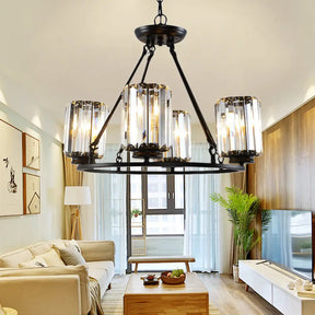 Contemporary Black Round Ceiling Chandelier With Crystal Pendant Lights - Adjustable Chain 4/6/8 4 /