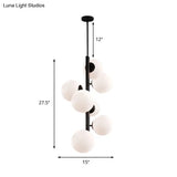 Contemporary Black Round Chandelier: Opal Glass 7 Bulb Suspension Lamp