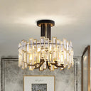 Contemporary Black Round Crystal Semi Mount Close To Ceiling Lamp With 6 - Bulb