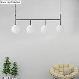 Contemporary Black Suspended Island Light Fixture With White Glass Orb And 4 Bulbs