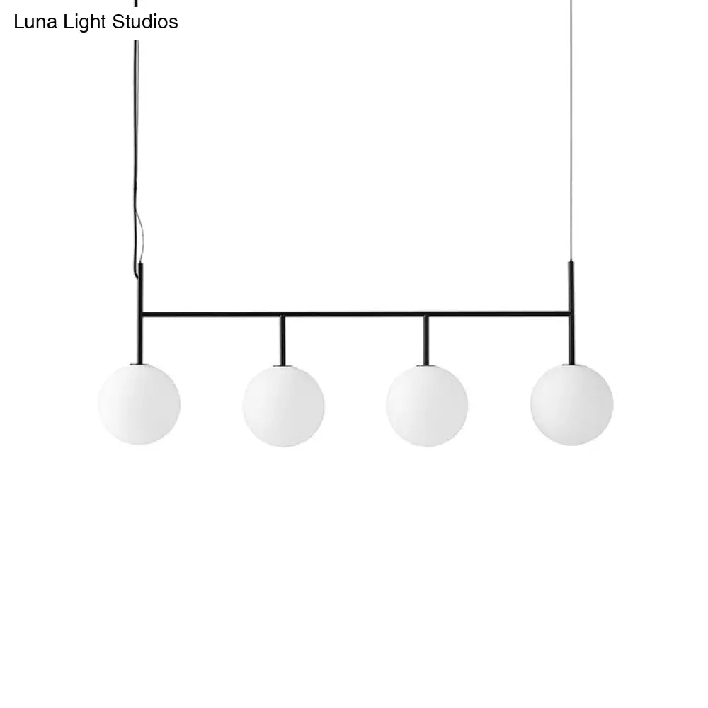 Contemporary Black Suspended Island Light Fixture With White Glass Orb And 4 Bulbs
