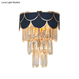 Contemporary Black Tiered Crystal Wall Sconce With 3 Heads - Stylish Living Room Lighting Idea
