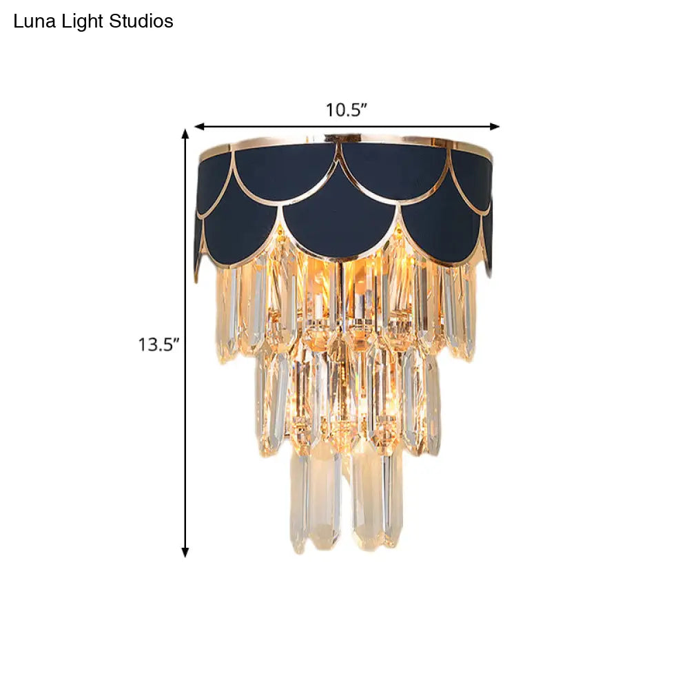 Contemporary Black Tiered Crystal Wall Sconce With 3 Heads - Stylish Living Room Lighting Idea