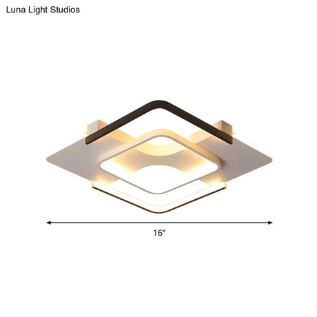 Contemporary Black - White Metal Flush Light For Bedroom Ceiling - 16’/19.5’ Wide Led In Warm