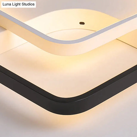 Contemporary Black - White Metal Flush Light For Bedroom Ceiling - 16’/19.5’ Wide Led In Warm