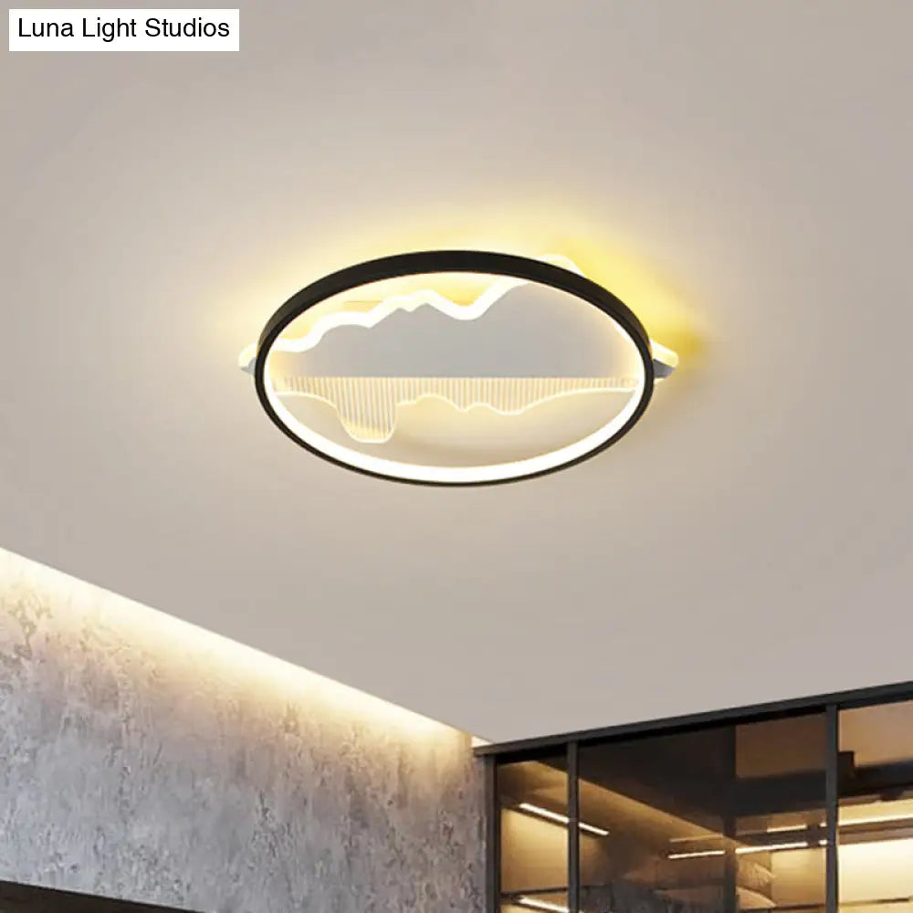 Contemporary Black/White Round Flush Ceiling Led Light In Warm/White - 9.5’/16.5’/20.5’ Width