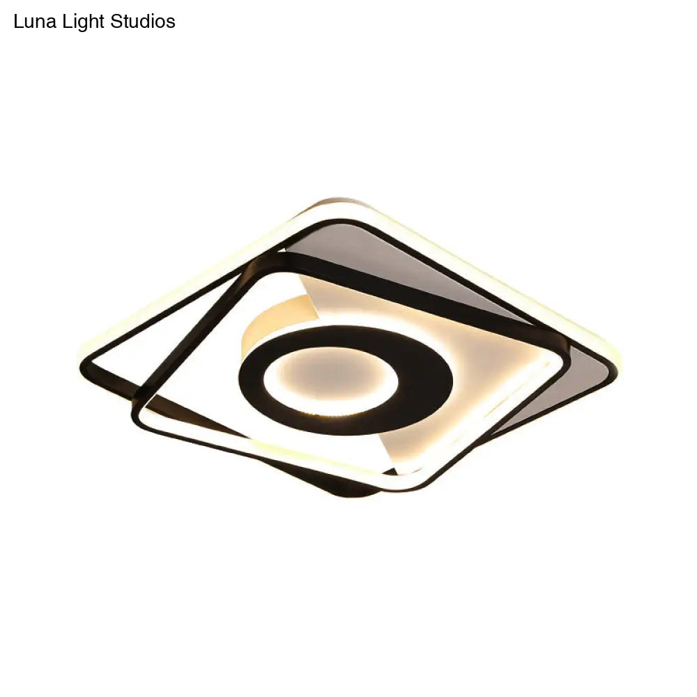 Contemporary Black/White Square Flushmount Led Ceiling Light For Bedroom - Sizes: 16’ 19.5’ 23.5
