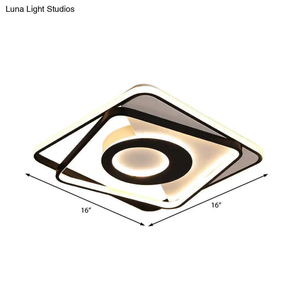Contemporary Black/White Square Flushmount Led Ceiling Light For Bedroom - Sizes: 16’ 19.5’ 23.5
