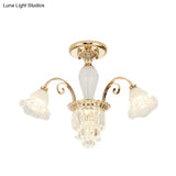 Contemporary Bloom Semi Flush Gold Light With Opal Glass & Crystal Accents