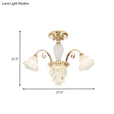 Contemporary Bloom Semi Flush Gold Light With Opal Glass & Crystal Accents