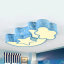 Contemporary Blue Moon Star Ceiling Light - Metal Flush Mount For Child Bedroom / White