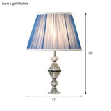 Contemporary Blue Nightstand Lamp With Clear K9 Crystal - Tapered Design 1 Bulb Ideal For Living