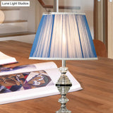 Contemporary Blue Nightstand Lamp With Clear K9 Crystal - Tapered Design 1 Bulb Ideal For Living