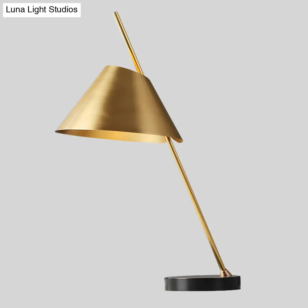 Contemporary Brass Conical Nightstand Lamp With Metal 1-Head Night Lighting Perfect For Bedrooms