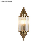 Contemporary Brass Crystal Wall Mount Lamp For Living Room - Cylinder Sconce Light