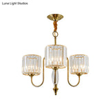 Contemporary Brass Cylinder Ceiling Chandelier With Crystal Facets - 3/5/6 Head Pendant Light