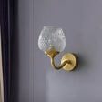 Contemporary Brass Lattice Brandy Glass Wall Sconce - Curved Arm Single Mounted Lamp