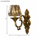 Contemporary Brass Porch Wall Lamp With Crystal Shade - 1 Bulb Lighting Fixture