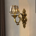 Contemporary Brass Porch Wall Lamp With Crystal Shade - 1 Bulb Lighting Fixture