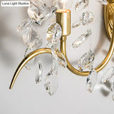 Contemporary Brass Sconce Light With Clear Crystal Strand - Curve Arm Wall (2-Light)