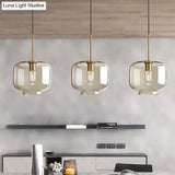 Contemporary Brass Suspension Lamp With Clear Glass Shade - Dining Room Pendant Light