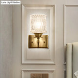 Contemporary Brass Wall Light Fixture With Lattice Glass For Corridor - Cylinder Shape