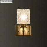 Contemporary Brass Wall Light Fixture With Lattice Glass For Corridor - Cylinder Shape
