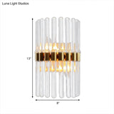 Contemporary Brass Wall Sconce Light Fixture With Crystal Shade - 2-Light Living Room Mount Lighting