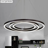 Contemporary Brown Acrylic Led Hoop Chandelier - Warm/White Light