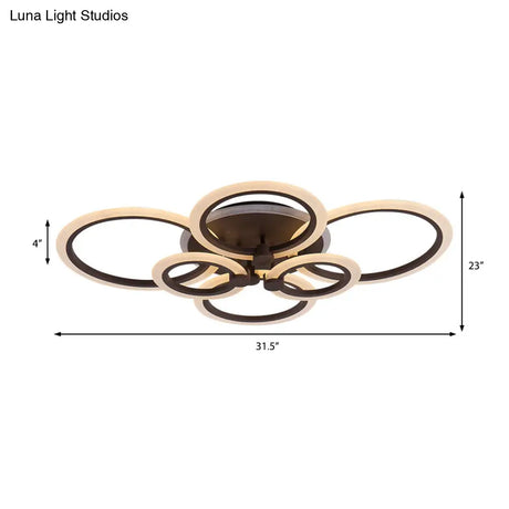Contemporary Brown Led Ceiling Light - Petal Acrylic Flush For Living Room (Neutral/Warm/White)