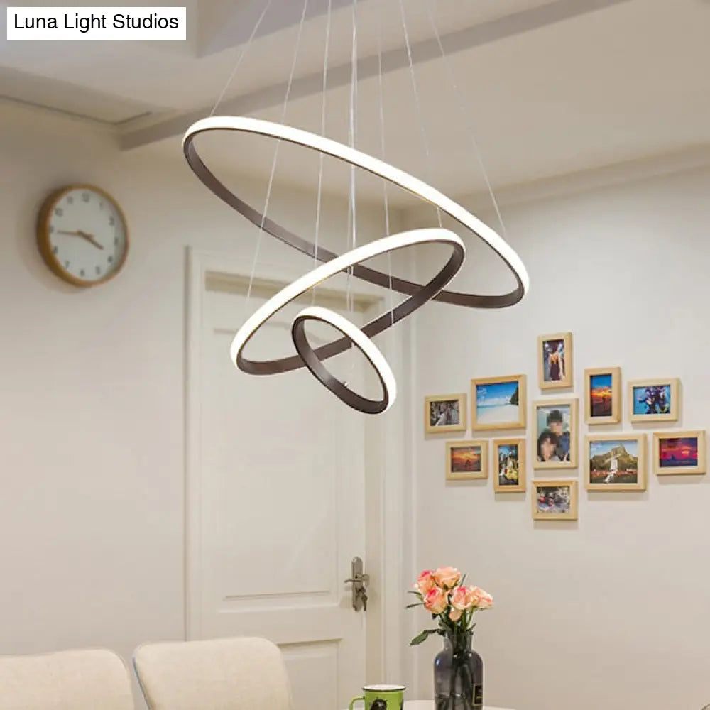 Contemporary Brown Multi-Ring Chandelier With Acrylic Shades - Led Pendant Lights For Living Room