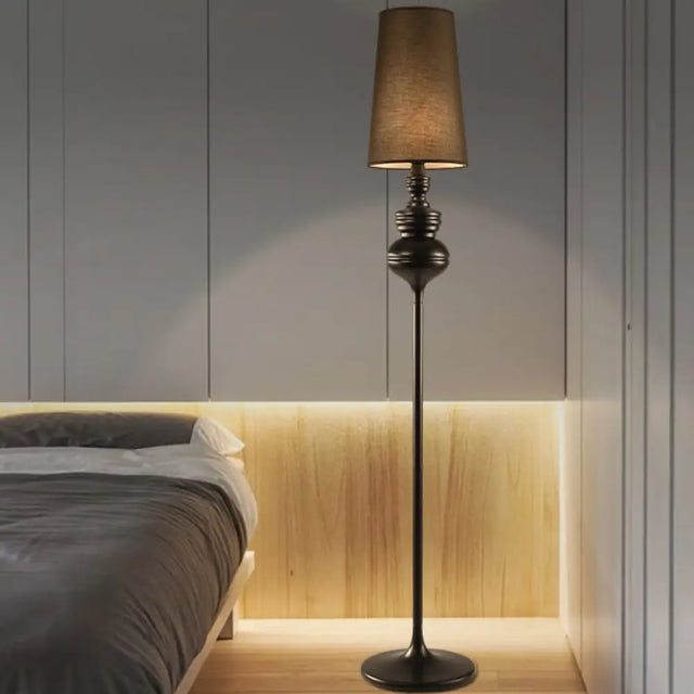 Contemporary Calabash-Shaped Floor Reading Lamp With Metal Frame 1 Head And Fabric Conical Shade