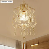 Contemporary Champagne/Coffee Crystal Suspension Light With Curvy Arm - 1-Head Lantern Down Lighting