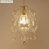 Contemporary Champagne/Coffee Crystal Suspension Light With Curvy Arm - 1-Head Lantern Down Lighting