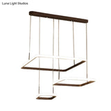 Contemporary Chandelier Lamp - Modern Brown Rectangle Suspension Light With Acrylic Shade In