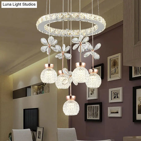 Contemporary Chandelier Pendant Light With Crystal Shade - Modern Chrome Circle/Gear Design (1/3/5