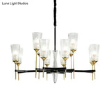 Contemporary Chandelier With Crystal Shade - Elegant Brass Pendant Fixture 6/8/12 Lights