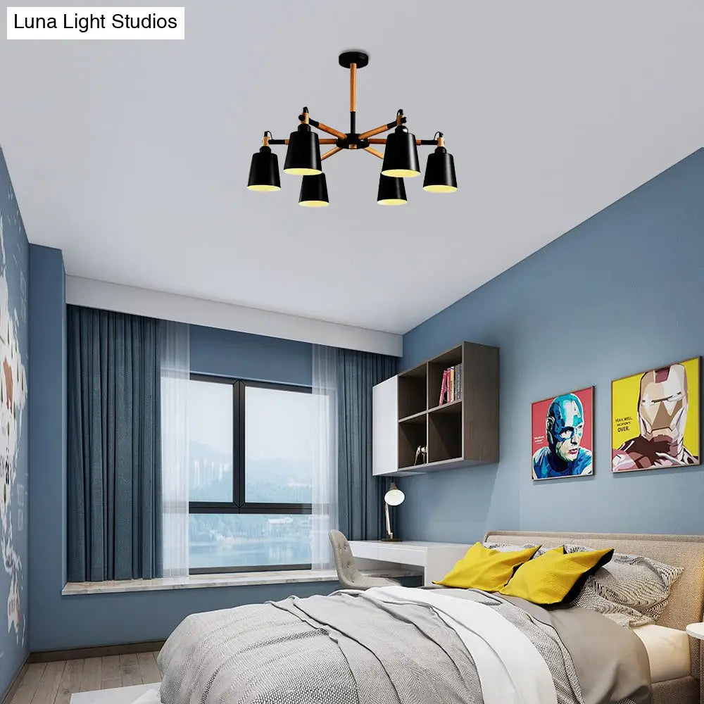Contemporary Chandelier With Trapezoid Metal Shade - 6 Lights Stylish Hanging Light For Foyers